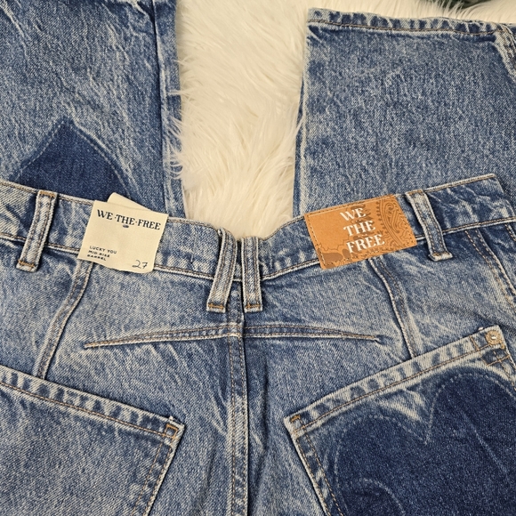 We The Free People Heart Shadow Patch Barrel Good Luck Jeans 27 - Picture 13 of 14